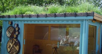 Shed with green roof and bug walls